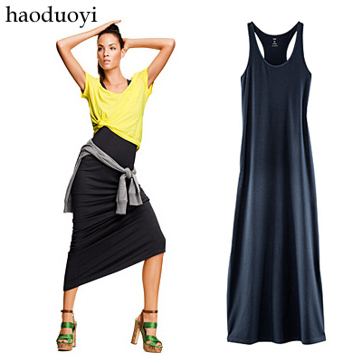 Hm fashion 2013 women ultra long elegant Vest  sleeveless one-piece dress mopping the floor full dress modal free shipping