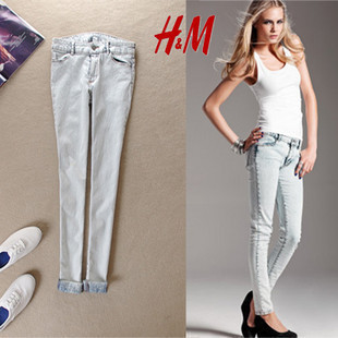 Hm fashion light color basic water wash elastic jeans skinny pants boot cut pencil jeans