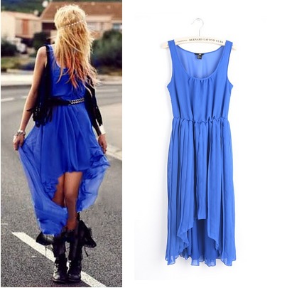 Hm summer female fashion solid color pleated irregular sleeveless chiffon summer skirt one-piece dress