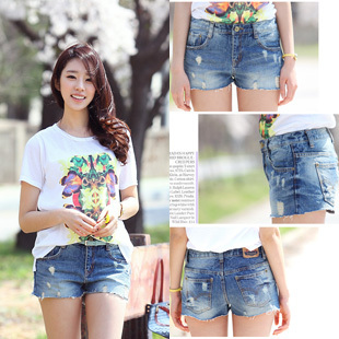 Hole 3 summer casual loose plus size denim shorts mm shorts female trousers