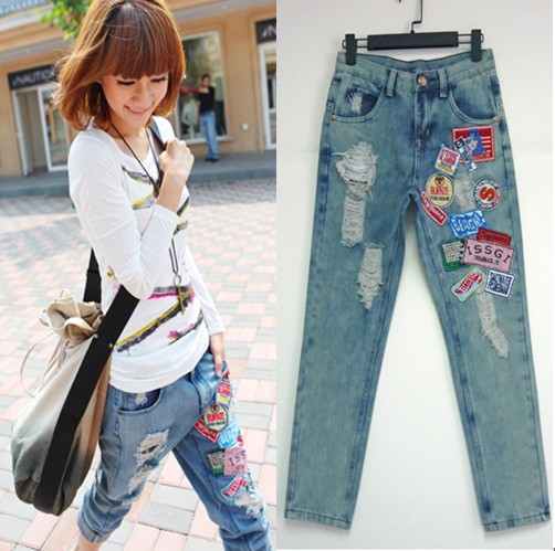 Hole badge pants hip-hop pants jeans 9968