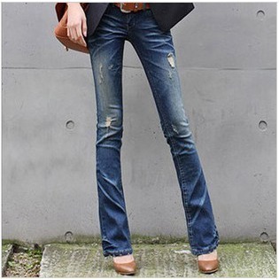 Hole female jeans boot cut bell-bottom trousers denim trousers 9481