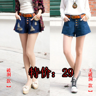 Hole vintage high waist denim shorts female 2012 loose plus size lowing shorts mm summer