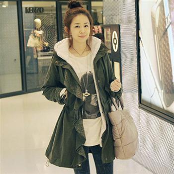 Holiday Sale 2012 Women's Double Layer Ruffle With A Hood Casual Thickening Wadded Jacket Long Outerwear 0814#