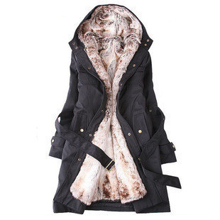 Holiday Sale 2013 Faux fur lining women's winter warm long fur coat jacket clothes wholesale Free Shipping