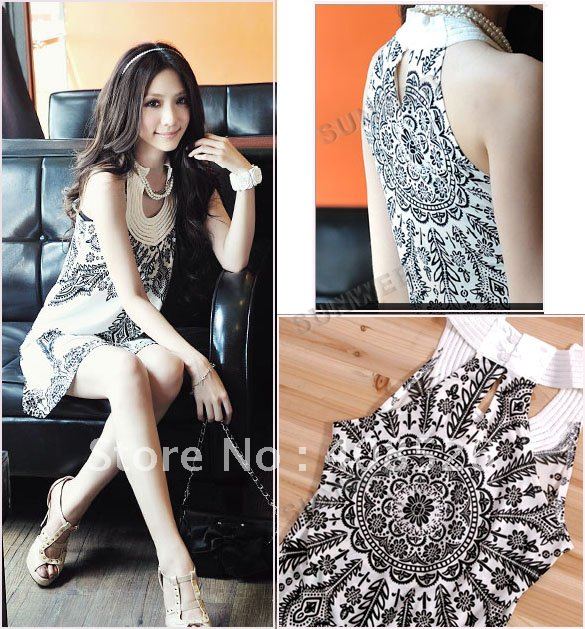 Holiday Sale 2013 New arrived floral prints ladies' slimmer spaghetti strap dress White, Black 3166