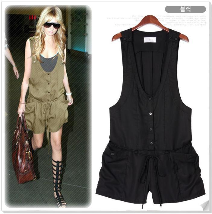 Holiday Sale 2013 Women Fashion Sleeveless V-neck Skirts Belt Short Pants Casual Cotton Overalls Jumpsuits & Rompers plus size