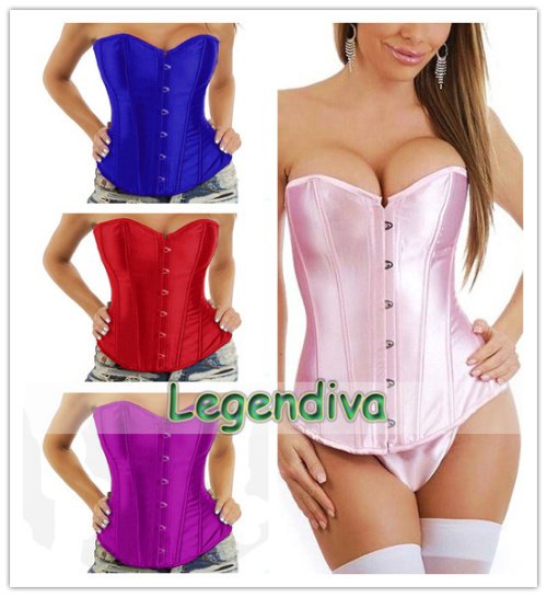 Holiday Sale 4 Colors Sexy Satin Waist Cincher Corset Top Bustier Lingerie W/G-String Wholesales S M L XL 2XL