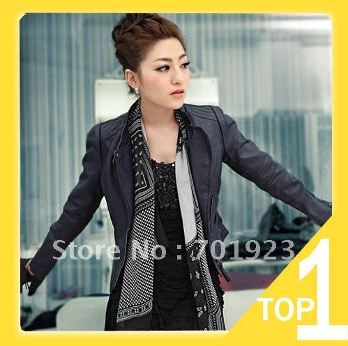 Holiday Sale Fashion Womens Korea Stand Collar Leather Brown Ladies Leather Jacket Coat Outerwear  Y4030