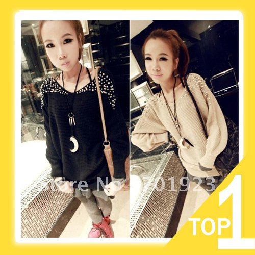 Holiday Sale Free shipping autumn and winter elegant pearl beading long-sleeve o-neck sweater Y3905