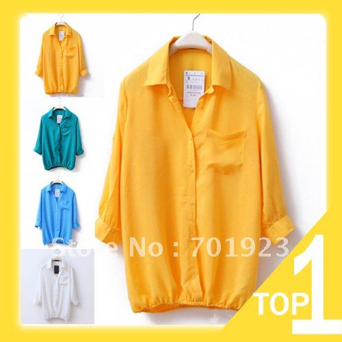 Holiday Sale Free shipping/Drop shipping 2013 Europe Fashion Style Women's Chiffon Shirt 4 color Size S,M,L  Y3676