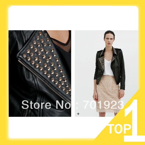 Holiday Sale Free shipping/Drop shipping Free shoping Woman long sleeve short jacket leather rivet PU Y6029