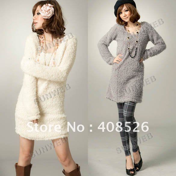 Holiday Sale FREE SHIPPING New Women's Cute Korea Fleece Long Sleeve Top Mini wollens Mini Dress 3548