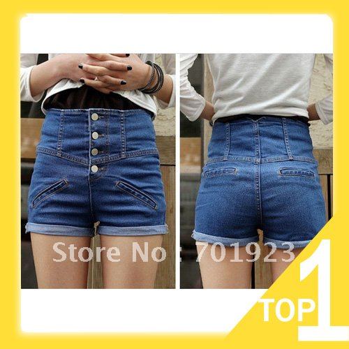 Holiday Sale Gril Slim Denim Vintage Cuffed High Waist Skinny Hot Shorts Jeans Pants Free Shipping Y3214