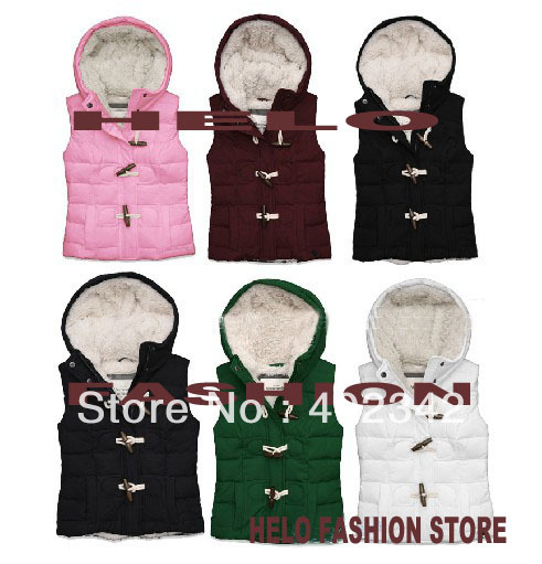 Holiday Sale HE018 New Women Lamb Wool Thickening Hooded Down Vest Ladies' Double Horn Fashion Down Hooded Coat Outwear S--XL