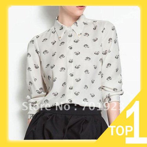 Holiday Sale Holiday Sale Free shipping 2013 Fshion Women's chiffon leopard head long sleeve shirt Y3349