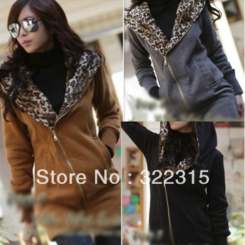 Holiday Sale Korea Leopard Fleece Women's Hoodie Coat Sweatshirt Jacket Warm Outerwear Y1140