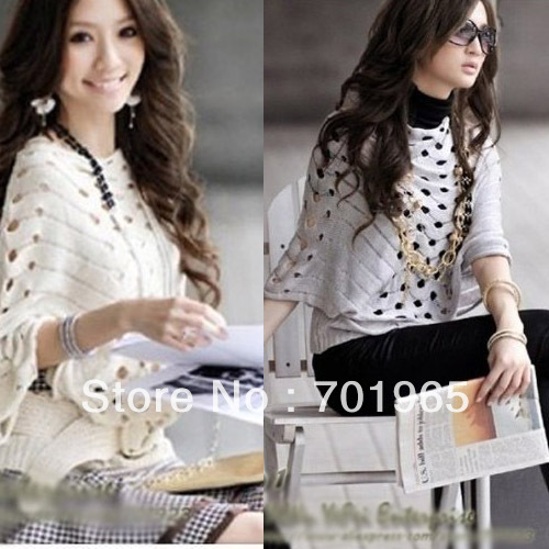 Holiday Sale Korea Womens Openwork Knit Sweater Jumpers Poncho Y1045