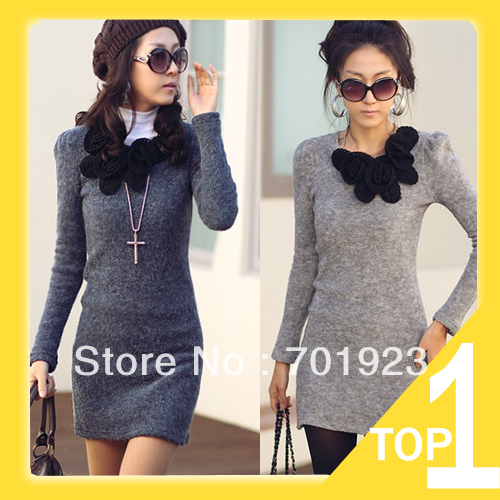 Holiday Sale New Fashion Mini Long Sleeve Butterfly Flower Woollen Sweater Short Skirt Dress free shopping Y2005