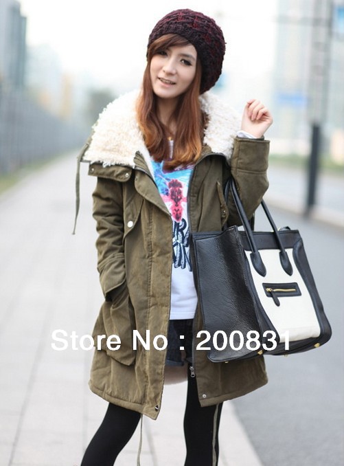 holiday sale!! New Winter Women's Lady Fleece Parka Coat Zip Overcoat Long Jacket Warm Army Green, Free Shipping