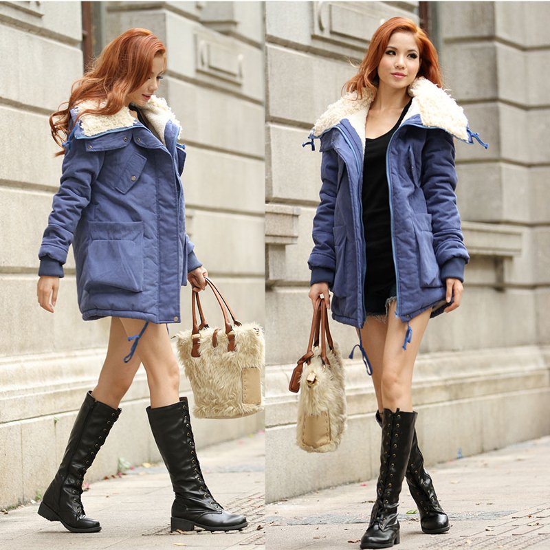 holiday sale!! New Winter Women's Lady Fleece Parka Coat Zip Overcoat Long Jacket Warm Blue ,Free Shipping Dropshipping