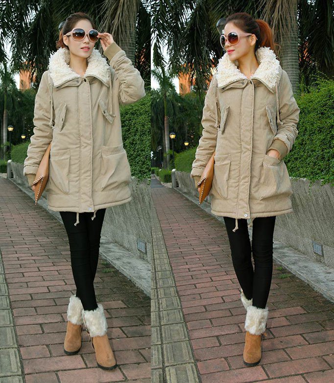 holiday sale!! New Winter Women's Lady Fleece Parka Coat Zip Overcoat Long Jacket Warm Khaki ,Free Shipping Dropshipping