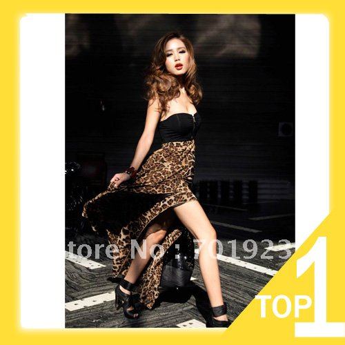 Holiday Sale New Women Sexy Chiffon Bustier Maxi Dress Leopard Pattern free shipping Y3406