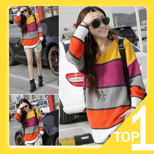 Holiday Sale New Womens Korea Casual Color Sweater Knitwear Top Y1032(Drop shipping support!)