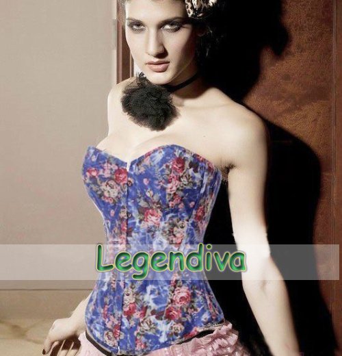 Holiday Sale Sexy Fashion Blue Jacquard Waist Cincher Denim Corset Top Bustier Lingerie Wholesales S M L XL 2XL