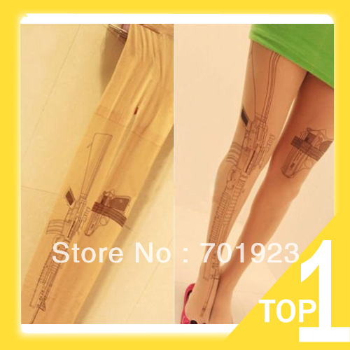 Holiday Sale Sexy Machine Tattoo Transparent Pantyhose Stockings Tights Y6108