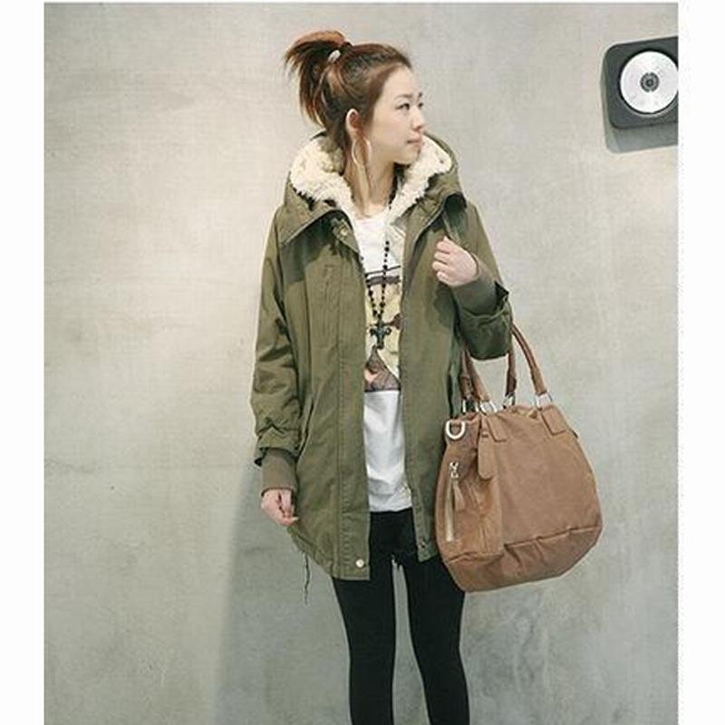 holiday sale!! Winter Women's Fleece Parka Warm Coat Hoodie Overcoat Long Jacket  Army Green  ,Free Shipping Dropshipping