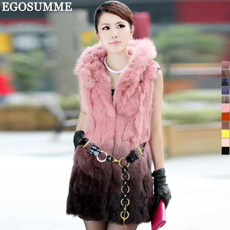 Holiday Sale Women fur coat special new 2012 winter multicolor rabbit vest long slim thin effect sleeveless GFW028