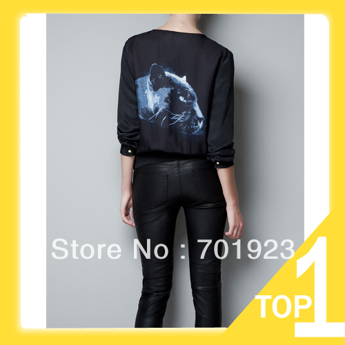 Holiday Sale Women's Fashion TIGER PRINTED TOP WITH ZIP,Ladies' Cool Blouse Y6158