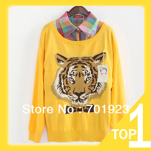 Holiday Sale Women's Japanese Casual style fashion Tiger print Knitwear,Fashion Sweater, Free shipping Y6159