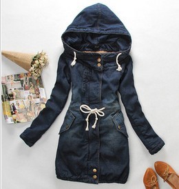 Holiday Sale Women's Sweater Jacket Coat/Cotton Hoodies Outwear Coat jeans coat with a hood thickening medium-long denimD117