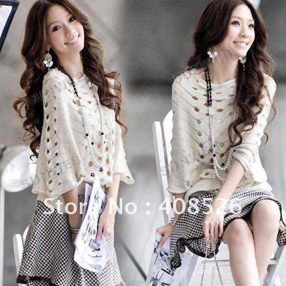 Hollow Batwing Sweater Dolman Knit Knitting Coat Out Boat Neck Tops New Fashion free shopping 3223