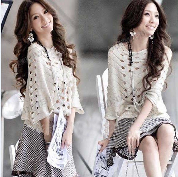 Hollow Batwing Sweater Dolman Knit Knitting Coat Out Boat Neck Tops New Fashion free shopping