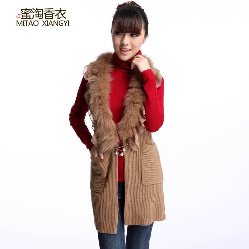 Honey 2013 fashion knitted fox fur vest design long outerwear women's fur vest