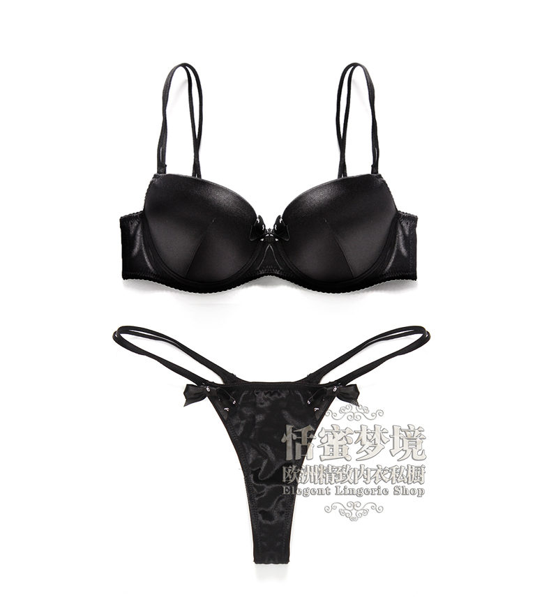 Honey sexy deep V-neck push up t bra underwear set black free shipping