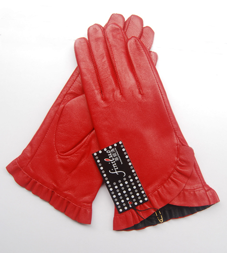 hongkong famous branded gloves Hot-selling laciness red fashion genuine leather gloves velvet lining 2 red fnlf-53