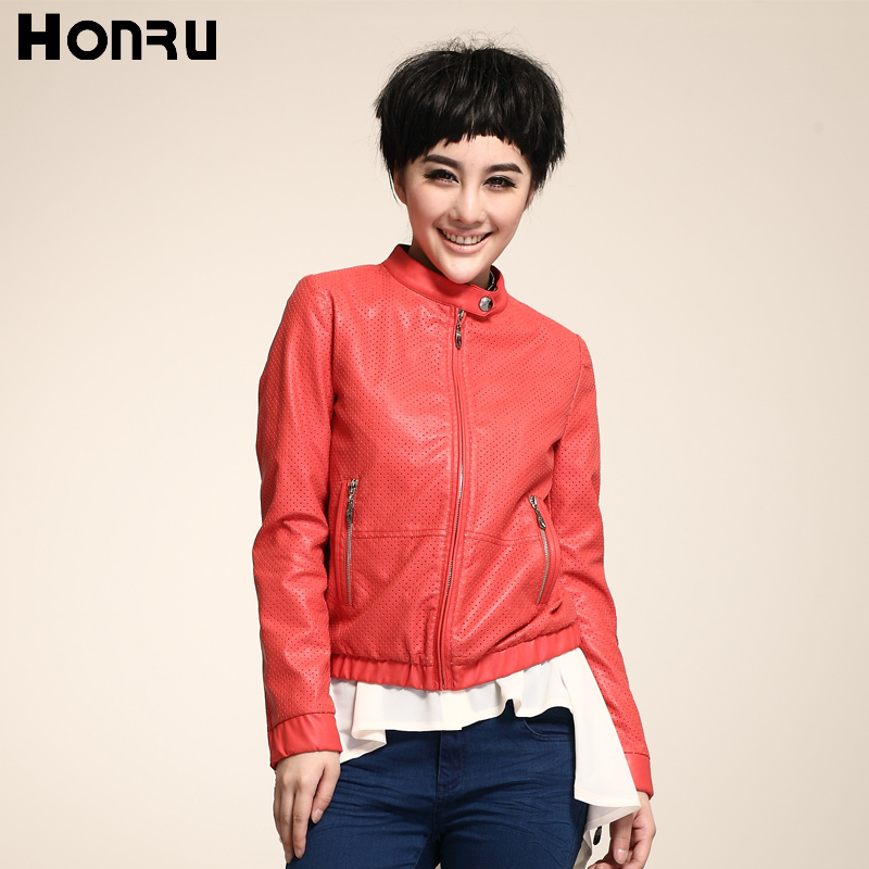 Honru2012 analysed slim motorcycle water wash PU small leather clothing outerwear stand collar leather jacket