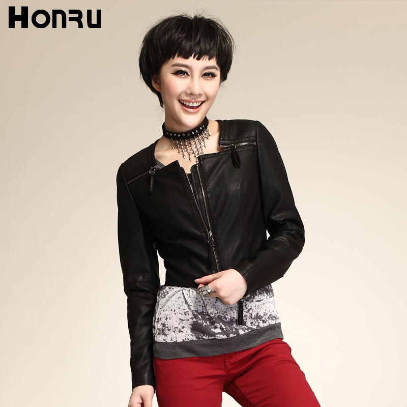 Honru2013 autumn women's fashion slim short design PU small leather clothing ultra-short paragraph zipper motorcycle outerwear