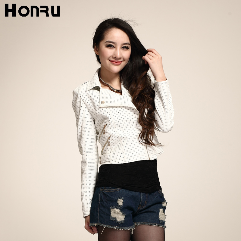 Honru2013 white analysed women's water wash PU small leather clothing short design slim motorcycle outerwear