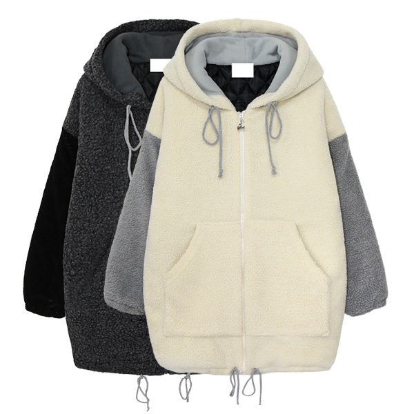 hooded color block berber fleece loose bf plus size wadded jacket cotton-padded jacket female outerwear partysu