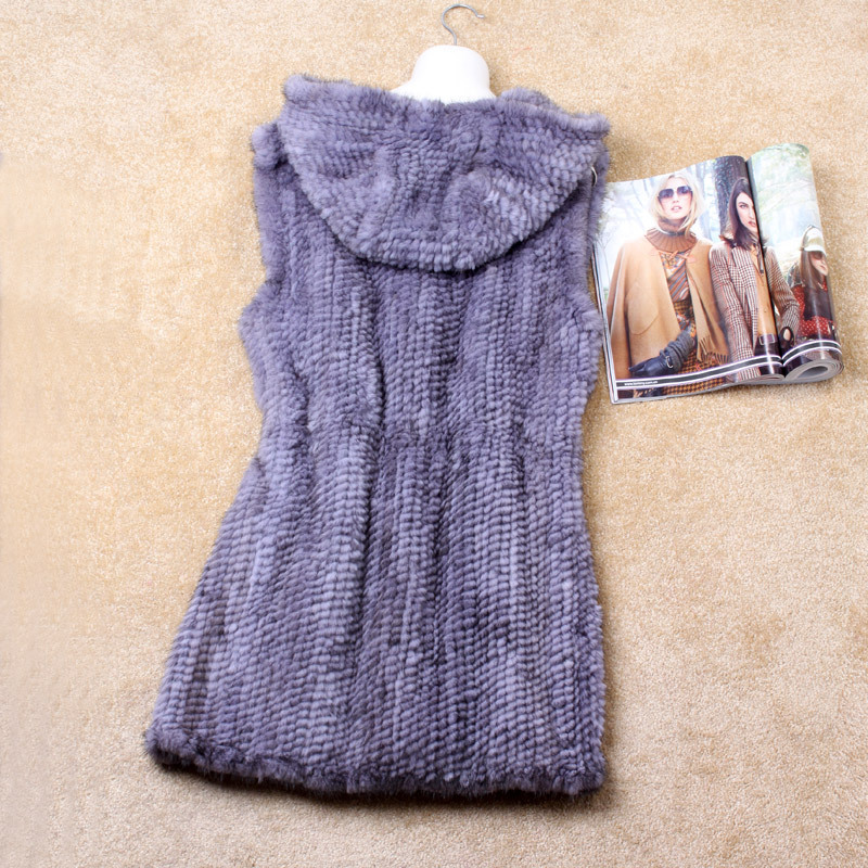 Hooded knit knitted Mink Fur vest gilet sleeveless garment waistcoat coat