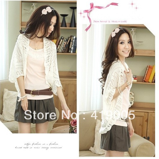 Hook flower hollow out the bat sleeve small shawl sweater cardigan free shipping