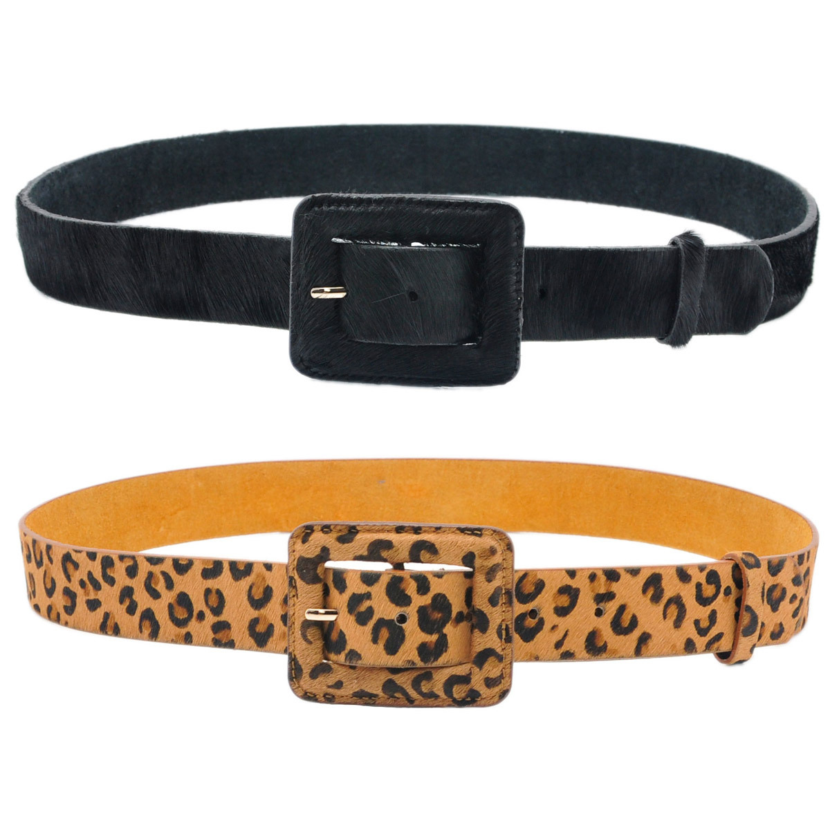 Horsehair leopard print belt genuine leather brief all-match fashion anti-allergic women's strap black