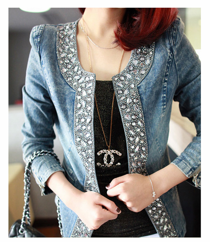 Hot!!! 2013 Denim Clothings Patchwork Outwear short Jeans Coat Classical Women Fashion Jean rivets Jacket  Free Shipping