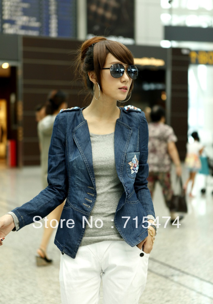 Hot!!!  2013 fashion design short denim coat long-sleeve jacket new style women's jean jacket Denim outwear size  M/L/XL