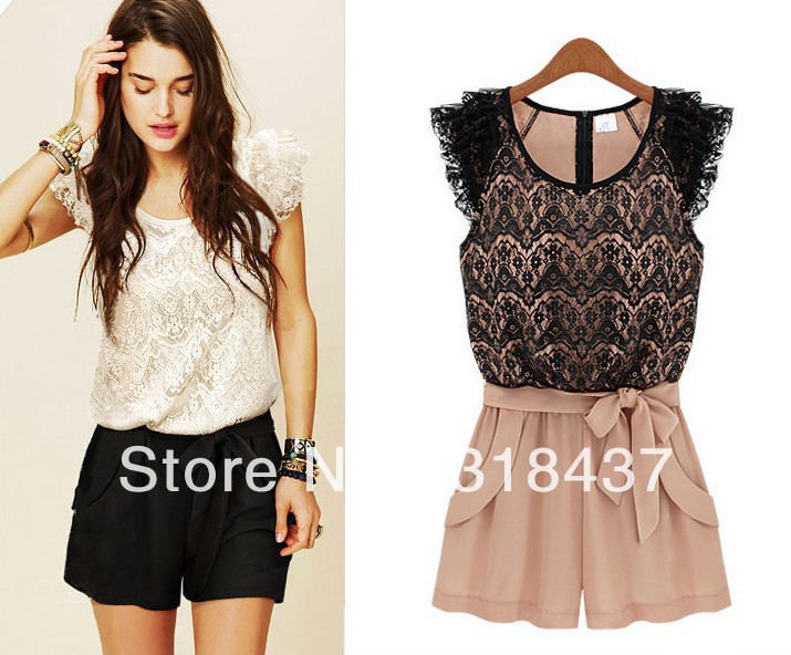 Hot  2013 new fashion elegant women's lace chiffon patchwork  short rompers  ,FREE SHIPPING + GOOD QUALITY,WF1004